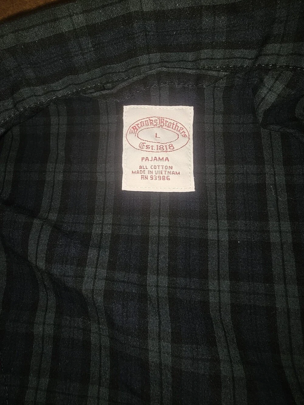 Brooks Brothers Men's Large Black Watch Tartan Plaid Cotton Pajama Shirt Top